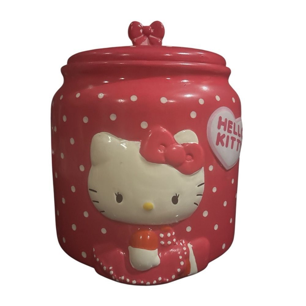 HELLO KITTY SANRIO PINK POLKA‎ DOT BOW COOKIE JAR